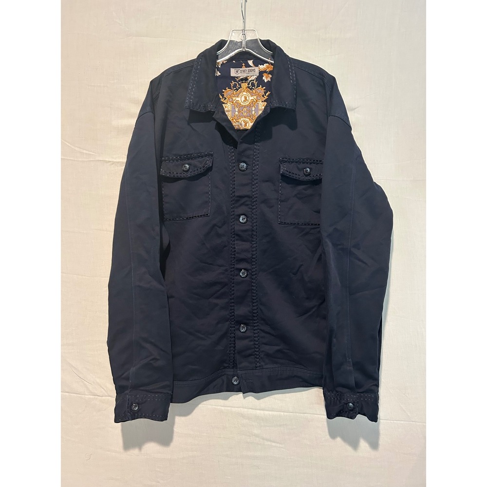 Stacy Adams Mens 3X Navy Blue Baroque Trim Cotton Stretch Trucker Jacket 2518